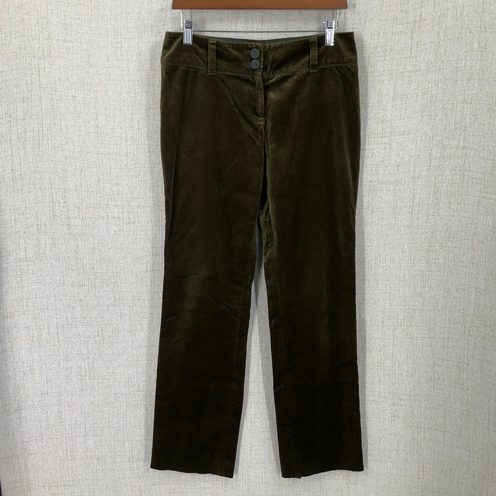 Ann Taylor Velvet Pants Womens 2 Green Lindsay Straight Leg Classic Minimalist